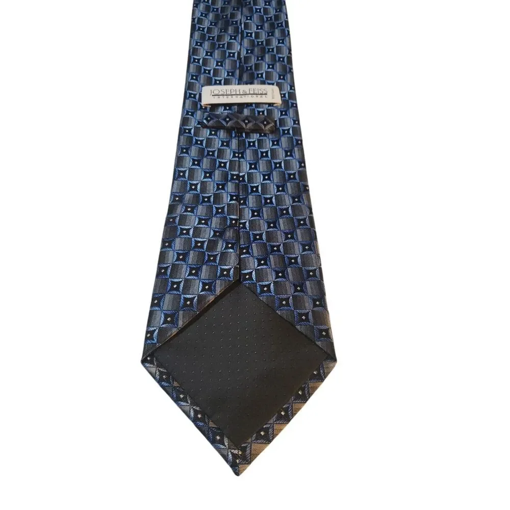 Joseph & Feiss Mens‎ Tie Necktie Designer Luxury Silver Blue Black Geometric